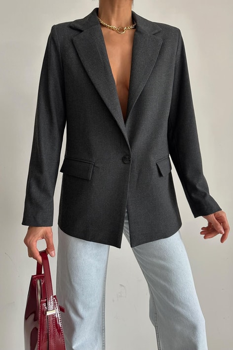 Tek Düğme Poliviskon Ceket Antrasit