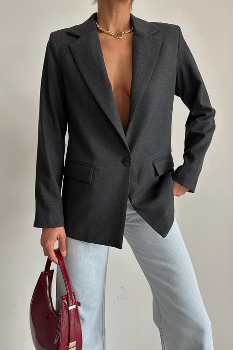 Tek Düğme Poliviskon Ceket Antrasit