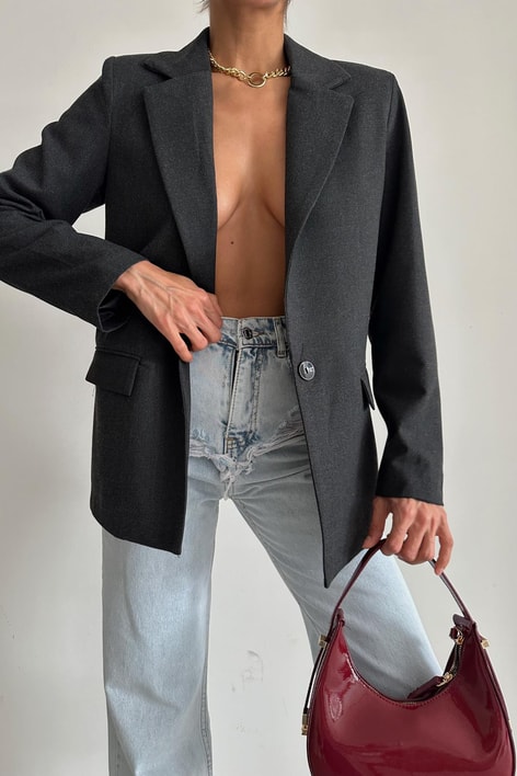 Tek Düğme Poliviskon Ceket Antrasit