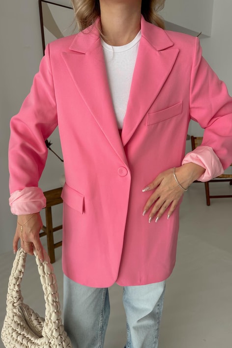 Tek Düğmeli Blazer Pembe