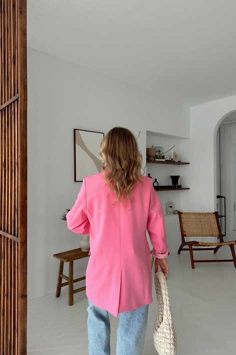 Tek Düğmeli Blazer Pembe