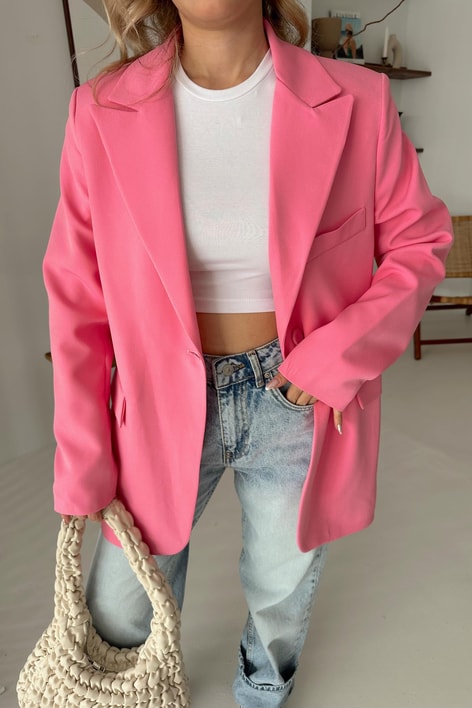 Tek Düğmeli Blazer Pembe