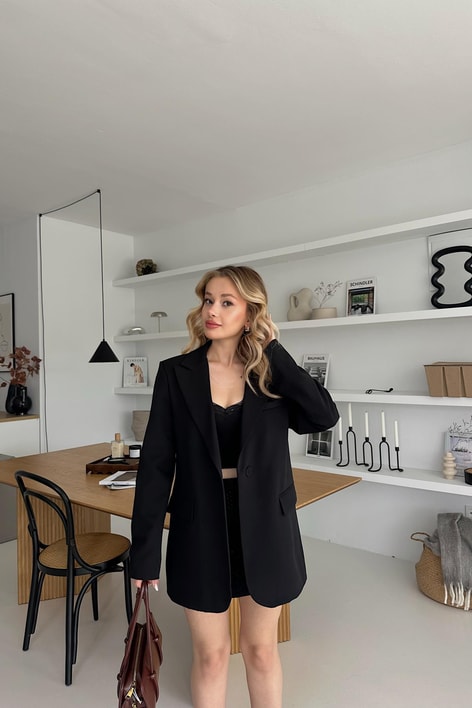 Tek Düğmeli Blazer Siyah