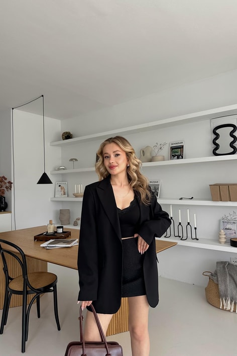 Tek Düğmeli Blazer Siyah