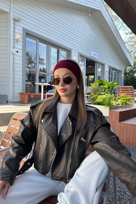 Vintage Deri Biker Ceket Kahve