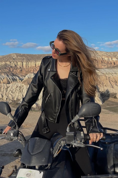 Zip Detaylı Biker Ceket Siyah