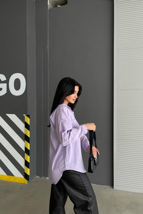 Çift Cepli Uzun Basic Gömlek Lila