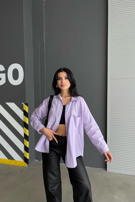 Çift Cepli Uzun Basic Gömlek Lila