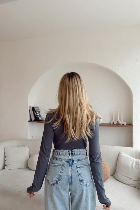 Combing Balıkçı Yaka Bluz Antrasit