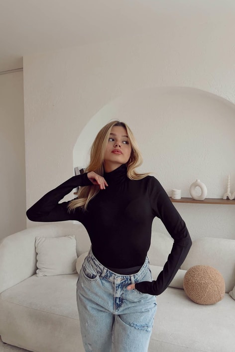 Combing Balıkçı Yaka Bluz Siyah