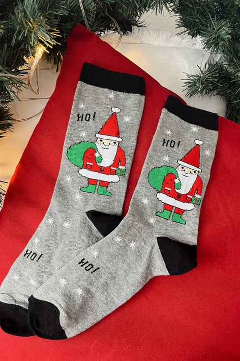 New Year Noel Baba Çorap Gri
