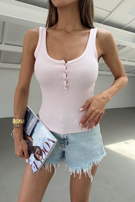 Düğme Detaylı Askılı Atlet Pembe