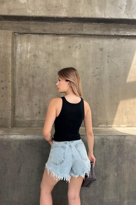 Fitilli Crop Top Siyah