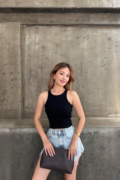Fitilli Crop Top Siyah