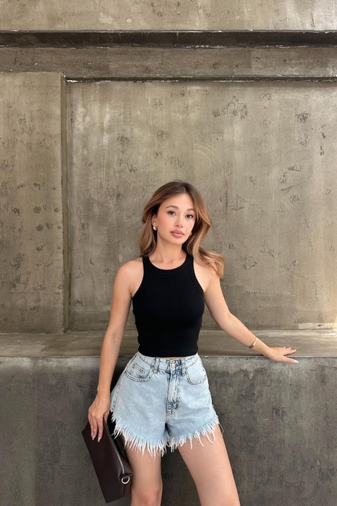 Fitilli Crop Top Siyah