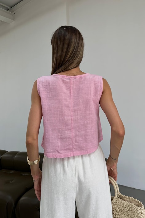 Keten Sıfır Kol Üst Pembe