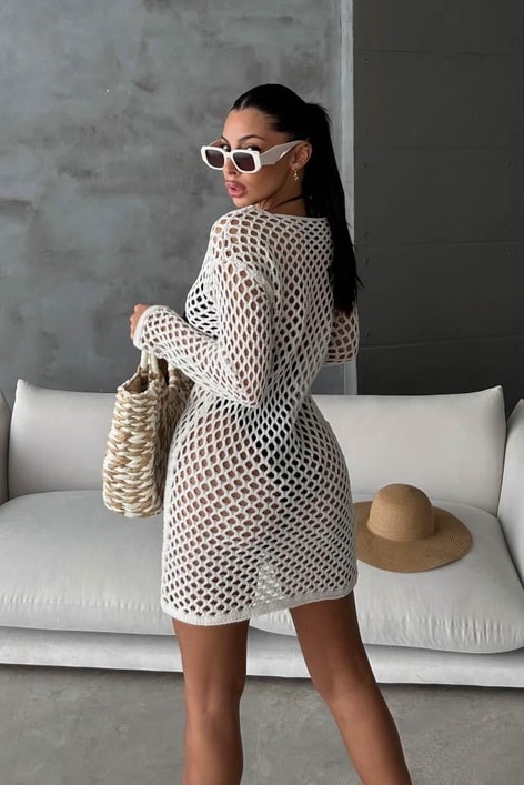 Ajurlu Mini Faye Elbise Krem