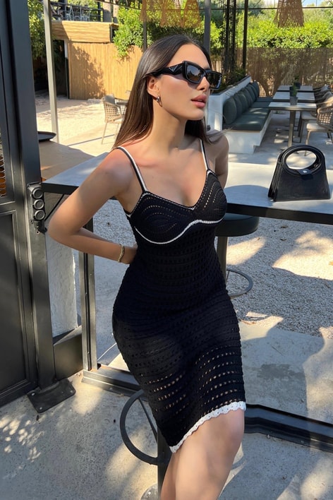 Ajurlu Triko Perla Elbise Siyah