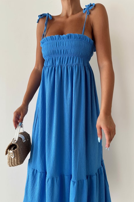 Askılı Candy Uzun Elbise Mavi