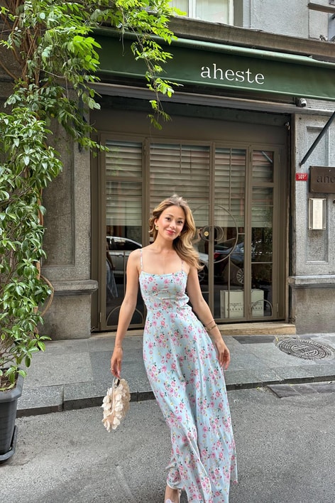 Askılı Jessica Elbise Mavi