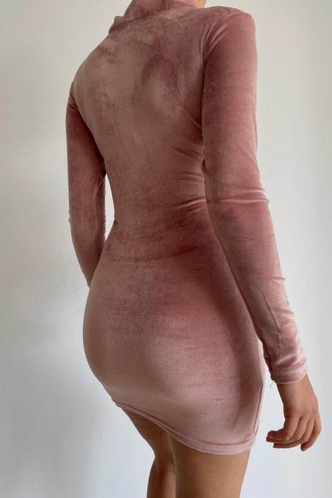 Basic Kadife Elbise Pudra