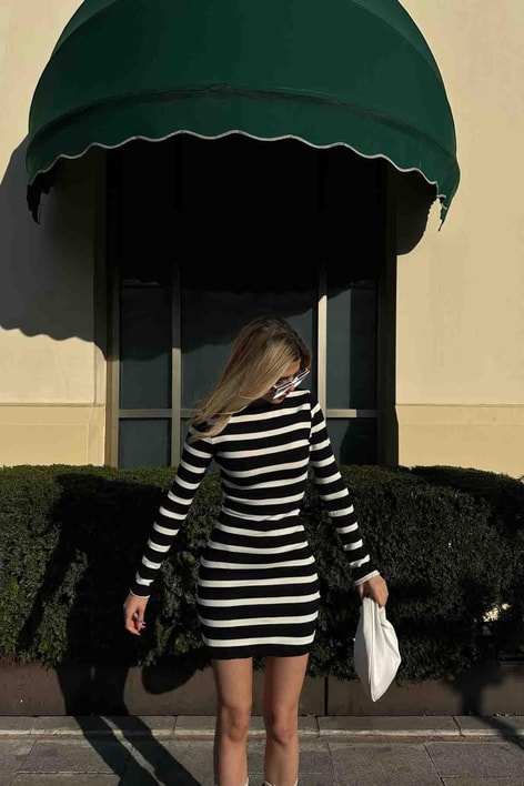 Basic Line Triko Elbise Siyah-Beyaz