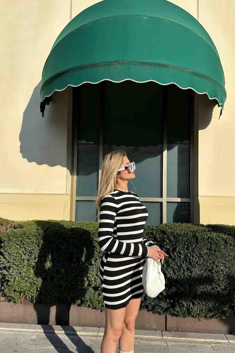 Basic Line Triko Elbise Siyah-Beyaz