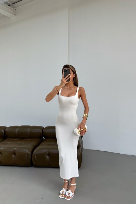 Basic Midi Elbise Beyaz