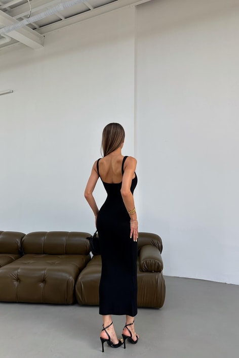 Basic Midi Elbise Siyah