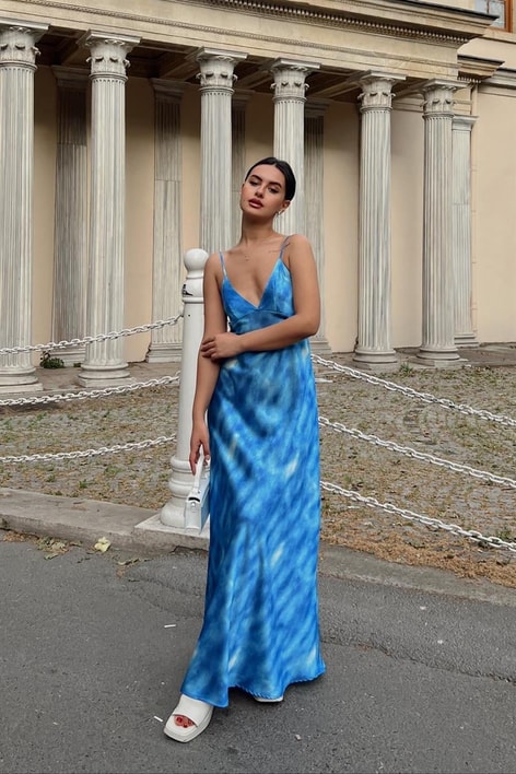 Batik Desen Bloom Elbise Mavi