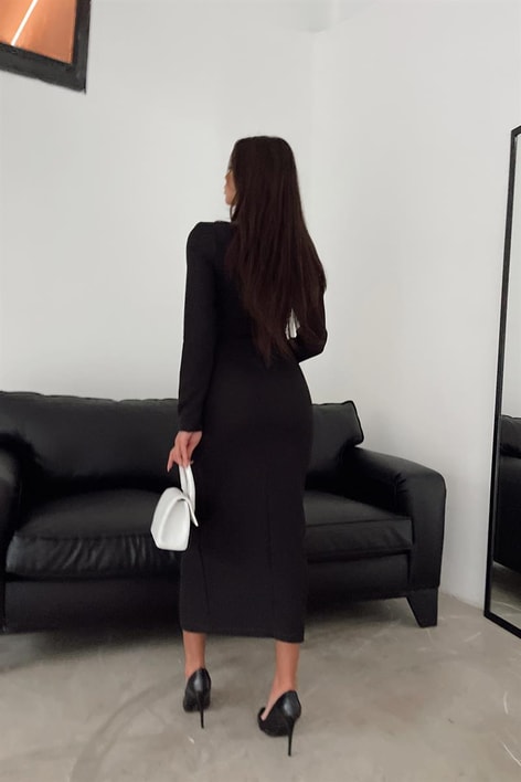 Bebe Yaka Fitilli Elbise Siyah