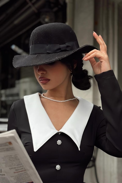 Bebe Yaka Fitilli Elbise Siyah