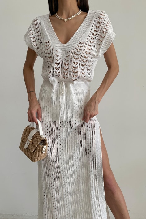 Bel İp Detaylı Bohem Elbise Ekru