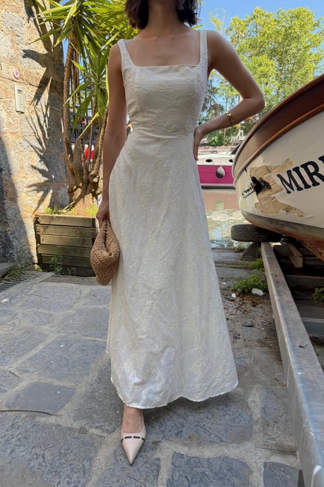 Bohem Nakışlı Premium Elbise Taş