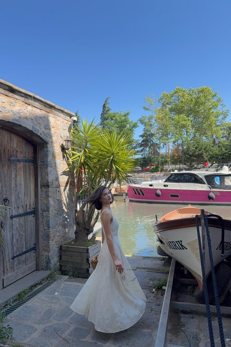 Bohem Nakışlı Premium Elbise Taş