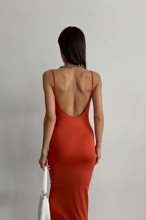 Bony Sırt Dekolteli Elbise Kiremit