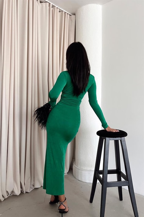 Buzzy Yırtmaçlı Angela Elbise Yeşil