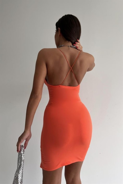 Çapraz Bağlama Sasha Elbise Oranj
