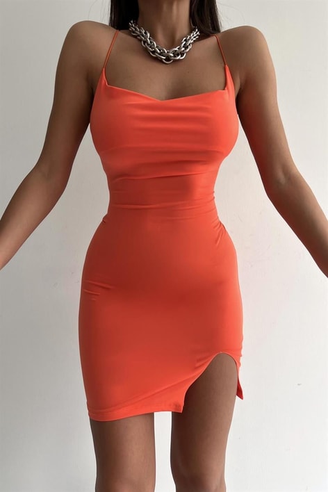 Çapraz Bağlama Sasha Elbise Oranj