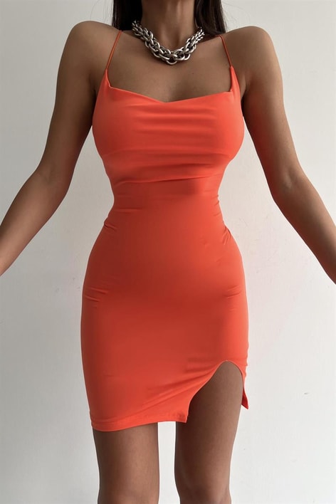 Çapraz Bağlama Sasha Elbise Oranj