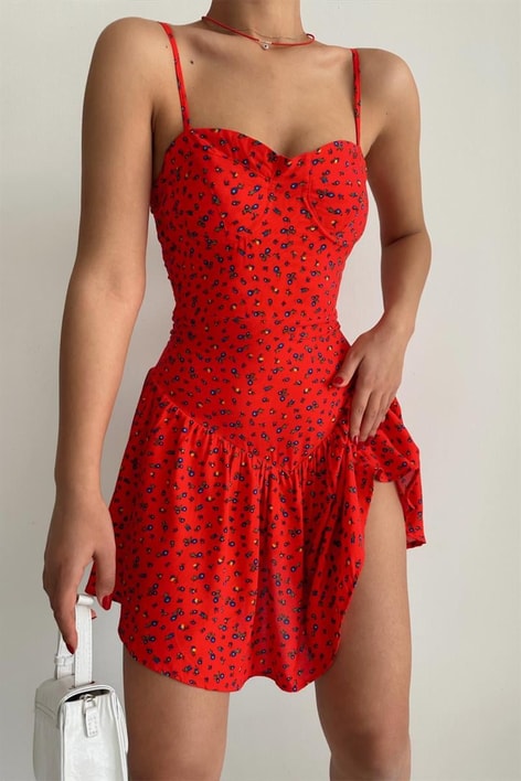 Cherry Baretli Elbise Kırmızı