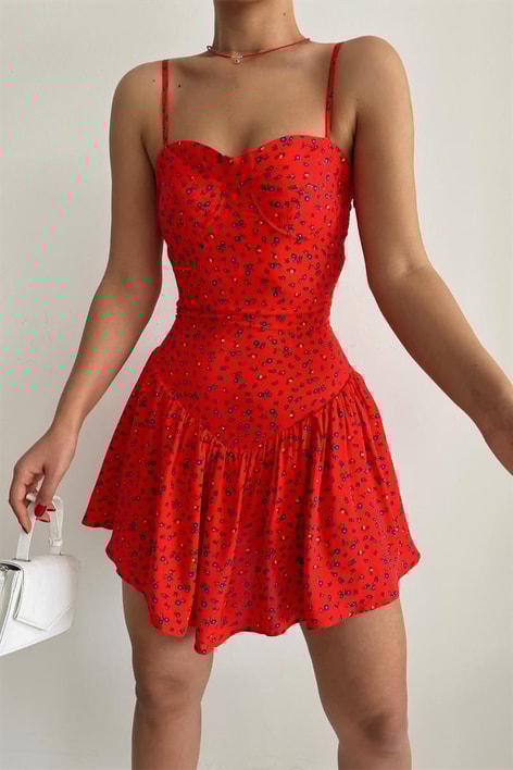 Cherry Baretli Elbise Kırmızı