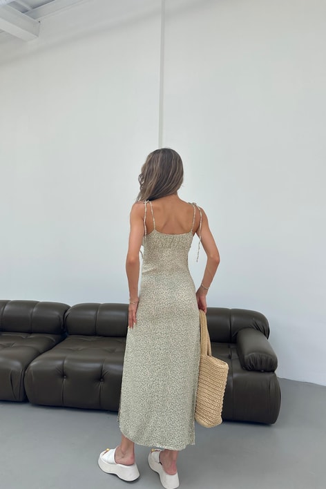 Çıtır Desen Askılı Elbise Yeşil