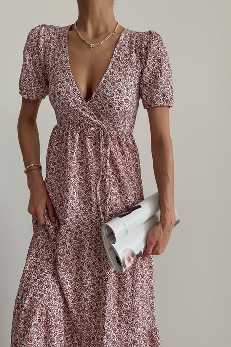 Çıtır Desen Elbise Gül Kurusu