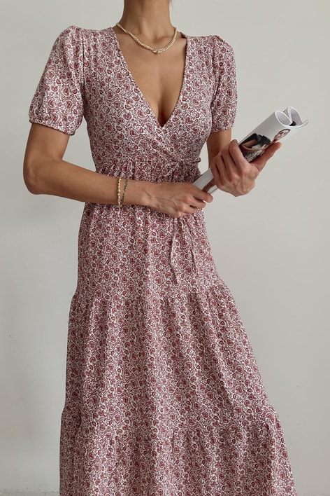 Çıtır Desen Elbise Gül Kurusu