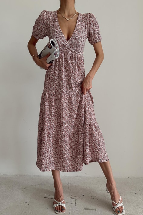 Çıtır Desen Elbise Gül Kurusu