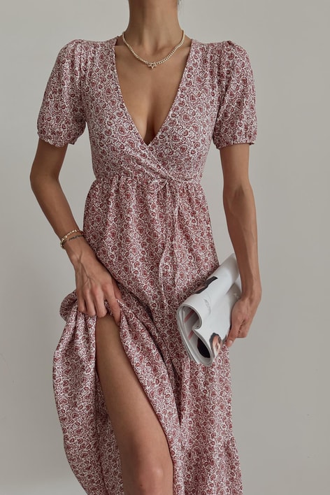 Çıtır Desen Elbise Gül Kurusu