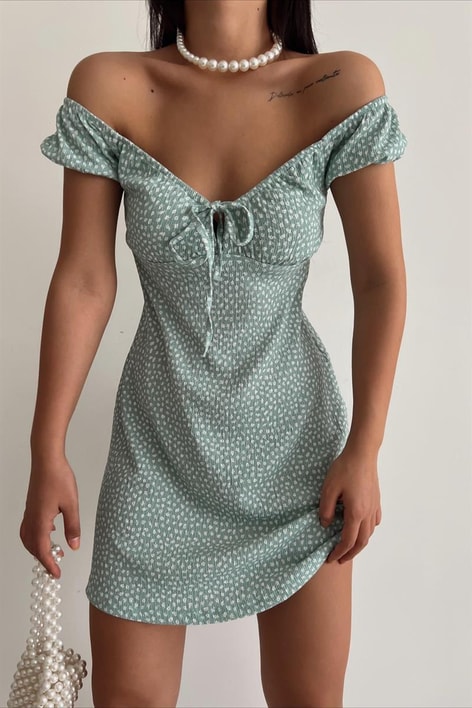 Çıtır Mini Çiçekli Elbise Mint