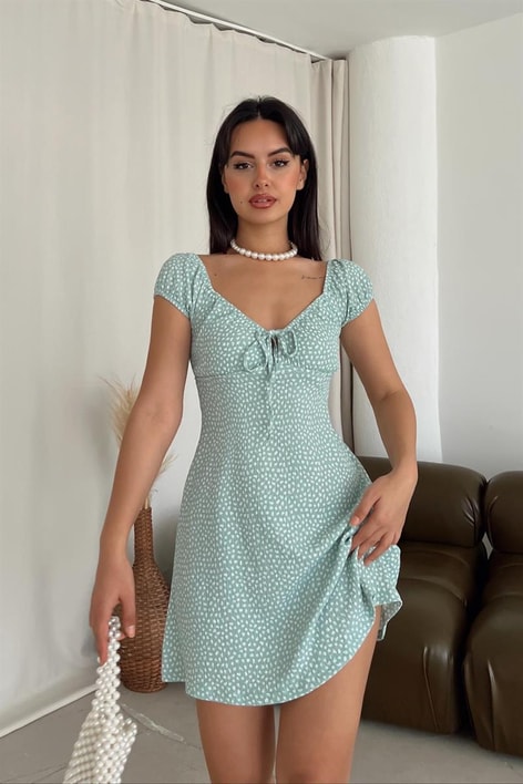 Çıtır Mini Çiçekli Elbise Mint