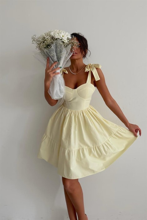 Cup Detay Poplin Helen Elbise Sarı